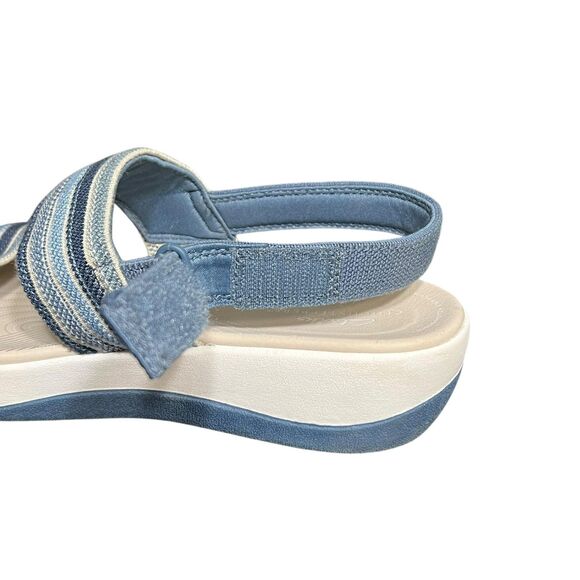 Clarks Cloudsteppers Sandals Womens Size 10 Blue White Striped Slingback Wedge - Picture 10 of 13